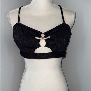 Cupshe Black Bikini Top with Gold Accent